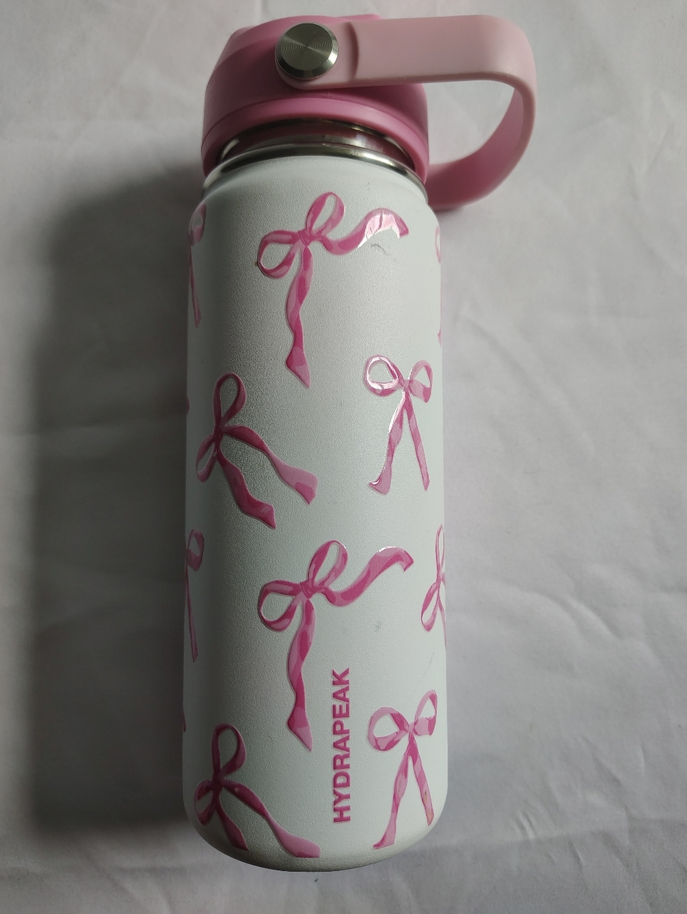 Hydrapeak Oasis 20 Oz Pink Bows Insulated Water Bottle Leak Proof Bpa Free New
